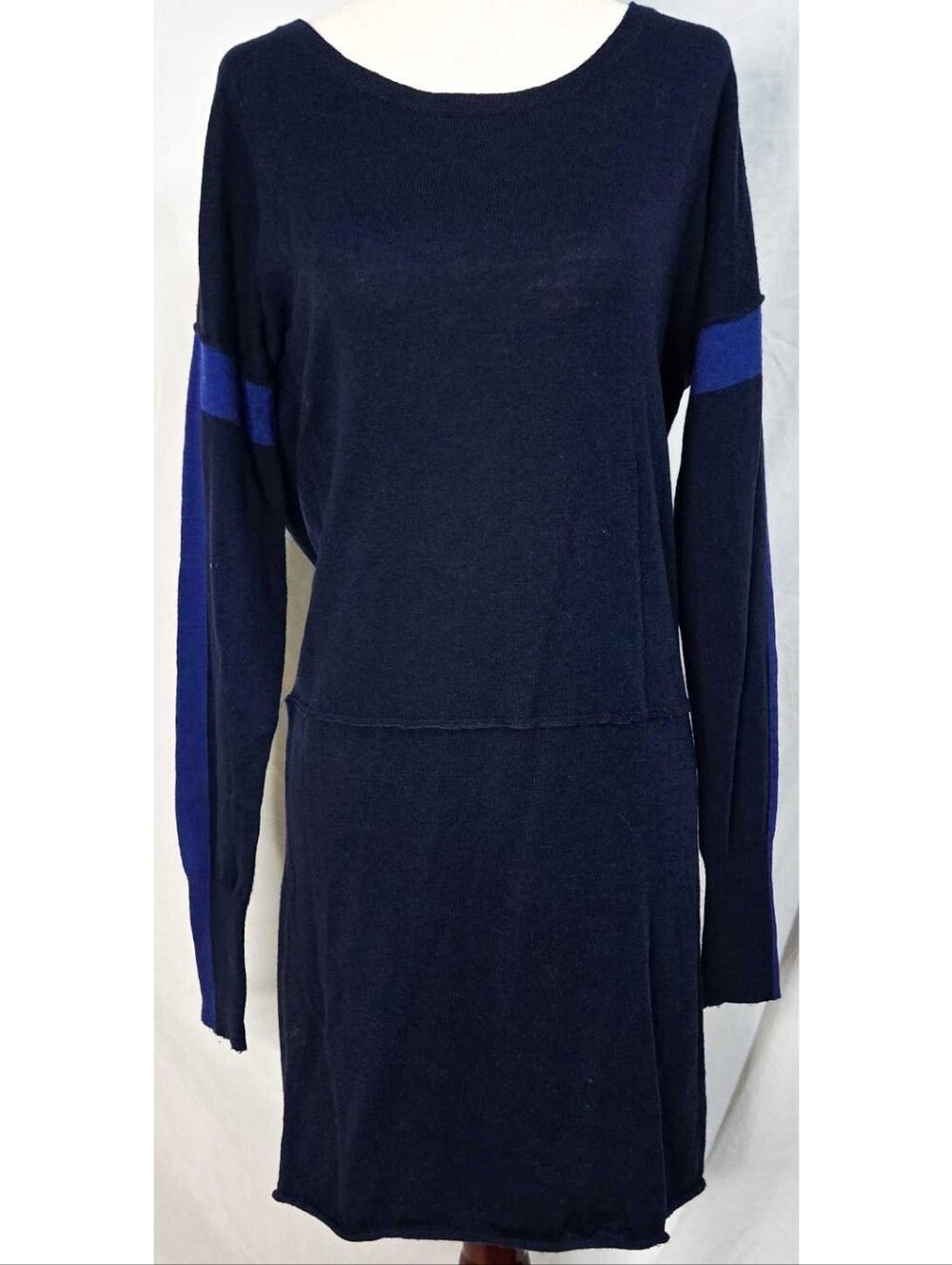 Athleta Merino Wool Shift Dress Knit Sweater Navy Blue Long Sleeve Classic